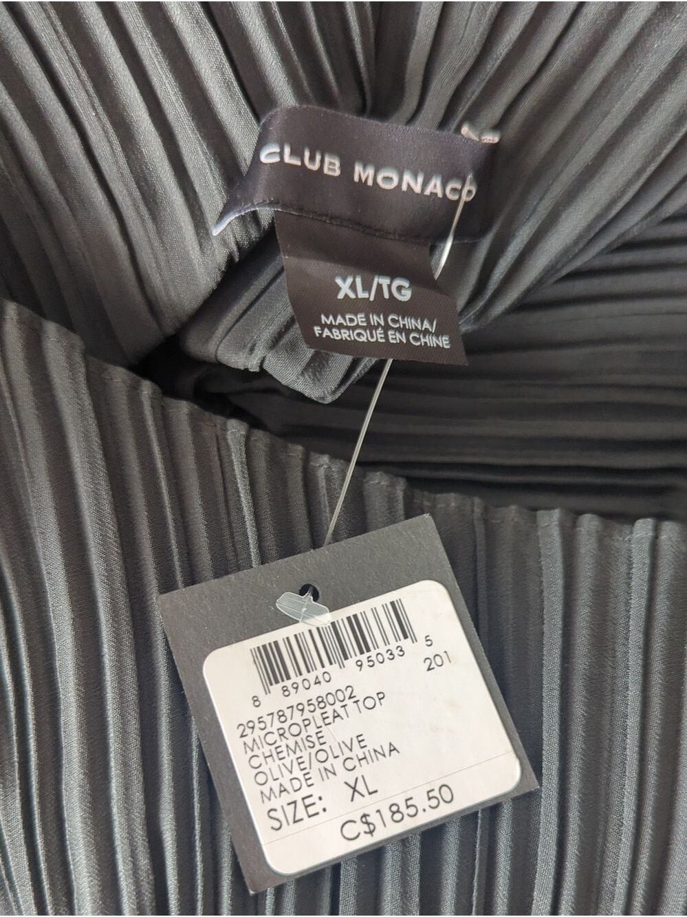 Club Monaco Micro Pleat Top In Olive - Picture 8 of 10